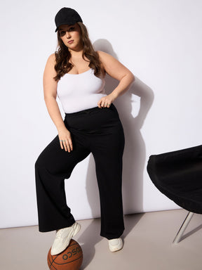 Black Roma Elasticated Straight Pants -SASSAFRAS Curve