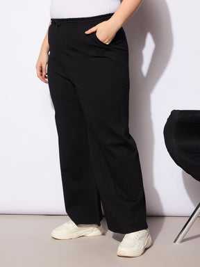 Black Roma Elasticated Straight Pants -SASSAFRAS Curve