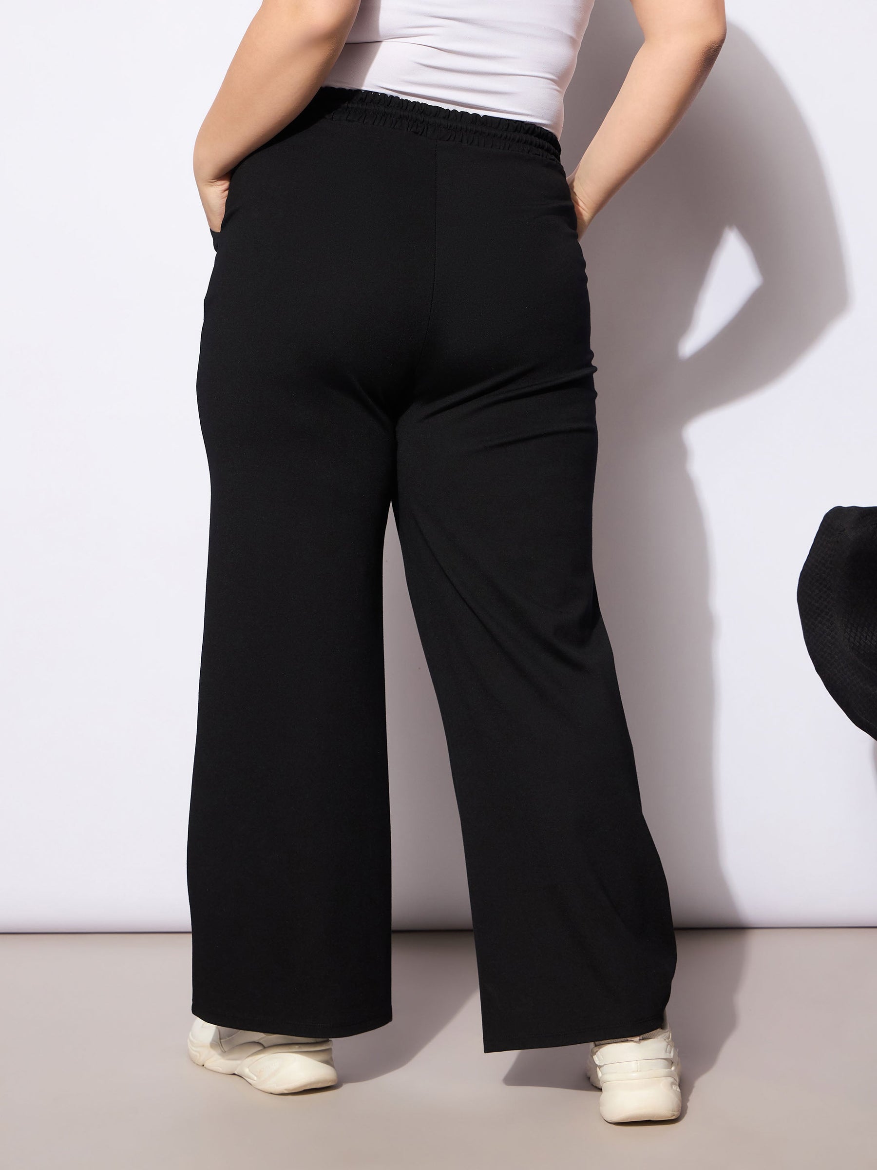 Black Roma Elasticated Straight Pants -SASSAFRAS Curve