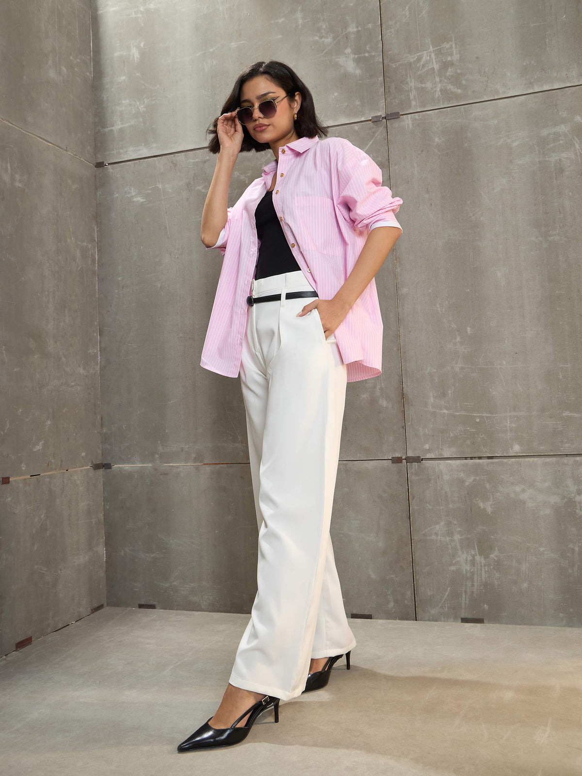 White Front Pleated High Rise Pants-SASSAFRAS