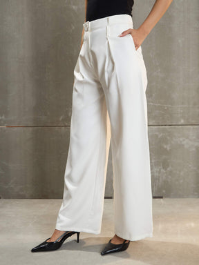 White Front Pleated High Rise Pants-SASSAFRAS