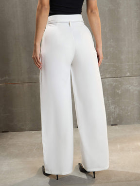 White Front Pleated High Rise Pants-SASSAFRAS