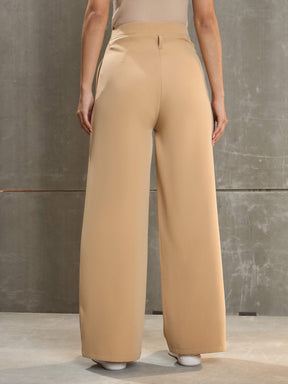Beige Front Pleated High Rise Pants-SASSAFRAS