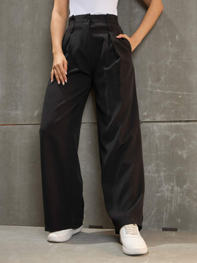 Black Front Pleated High Rise Pants-SASSAFRAS