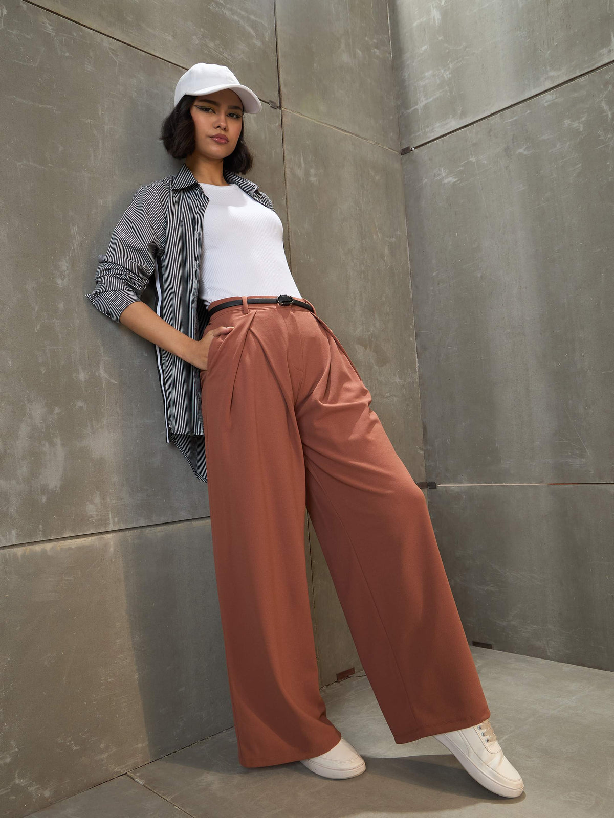 Rust Front Wrap Pleated Wide Leg Pants-SASSAFRAS
