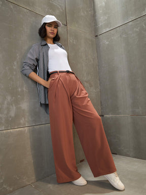 Rust Front Wrap Pleated Wide Leg Pants-SASSAFRAS