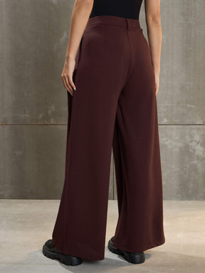 Brown Front Wrap Pleated Wide Leg Pants-SASSAFRAS