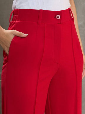 Red Front Darted Straight Pants-SASSAFRAS