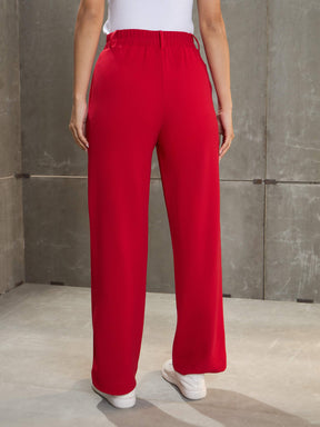 Red Front Darted Straight Pants-SASSAFRAS