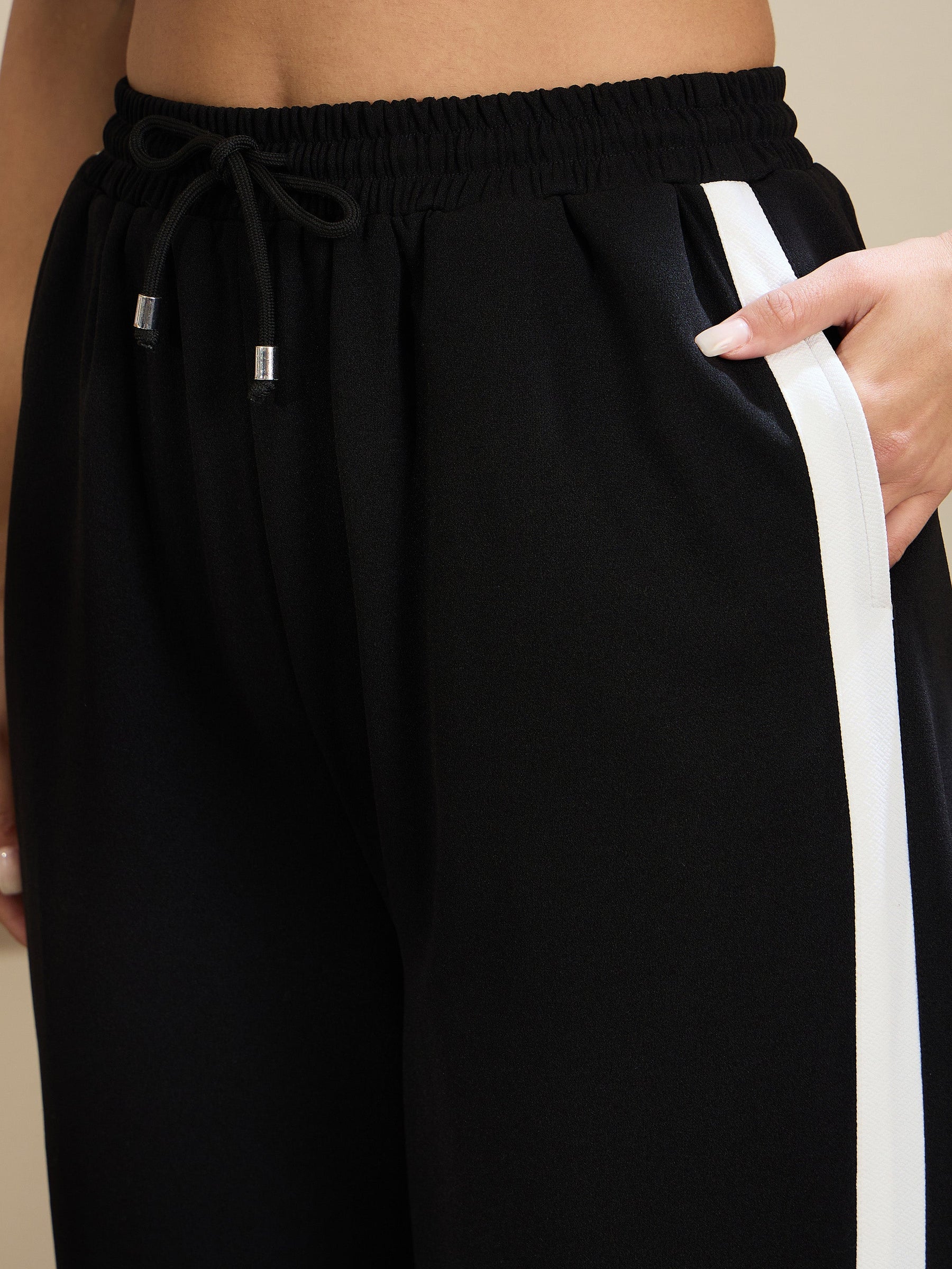 Black Side Tape Drawstring Joggers-SASSAFRAS BASICS