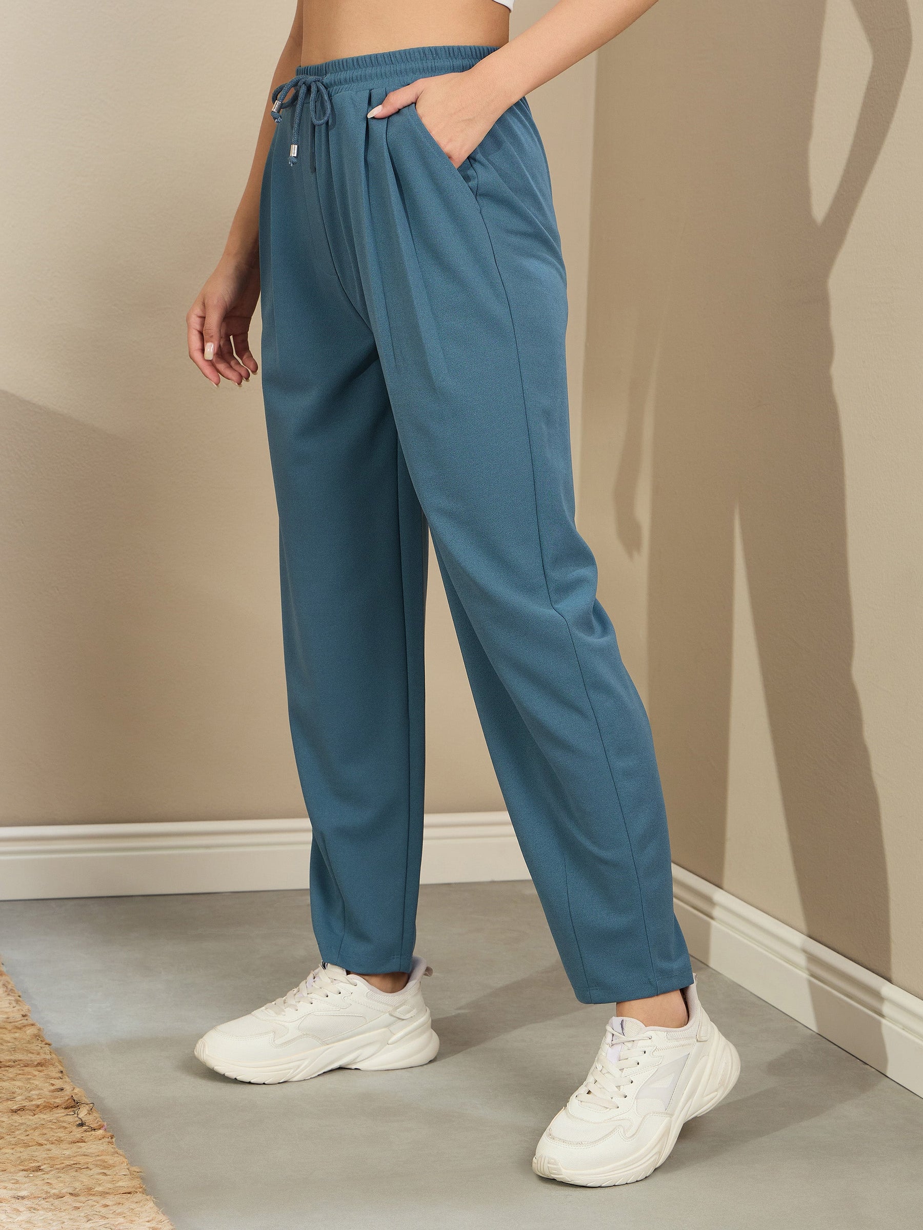 Airforce Blue Tapered Drawstring Joggers-SASSAFRAS BASICS