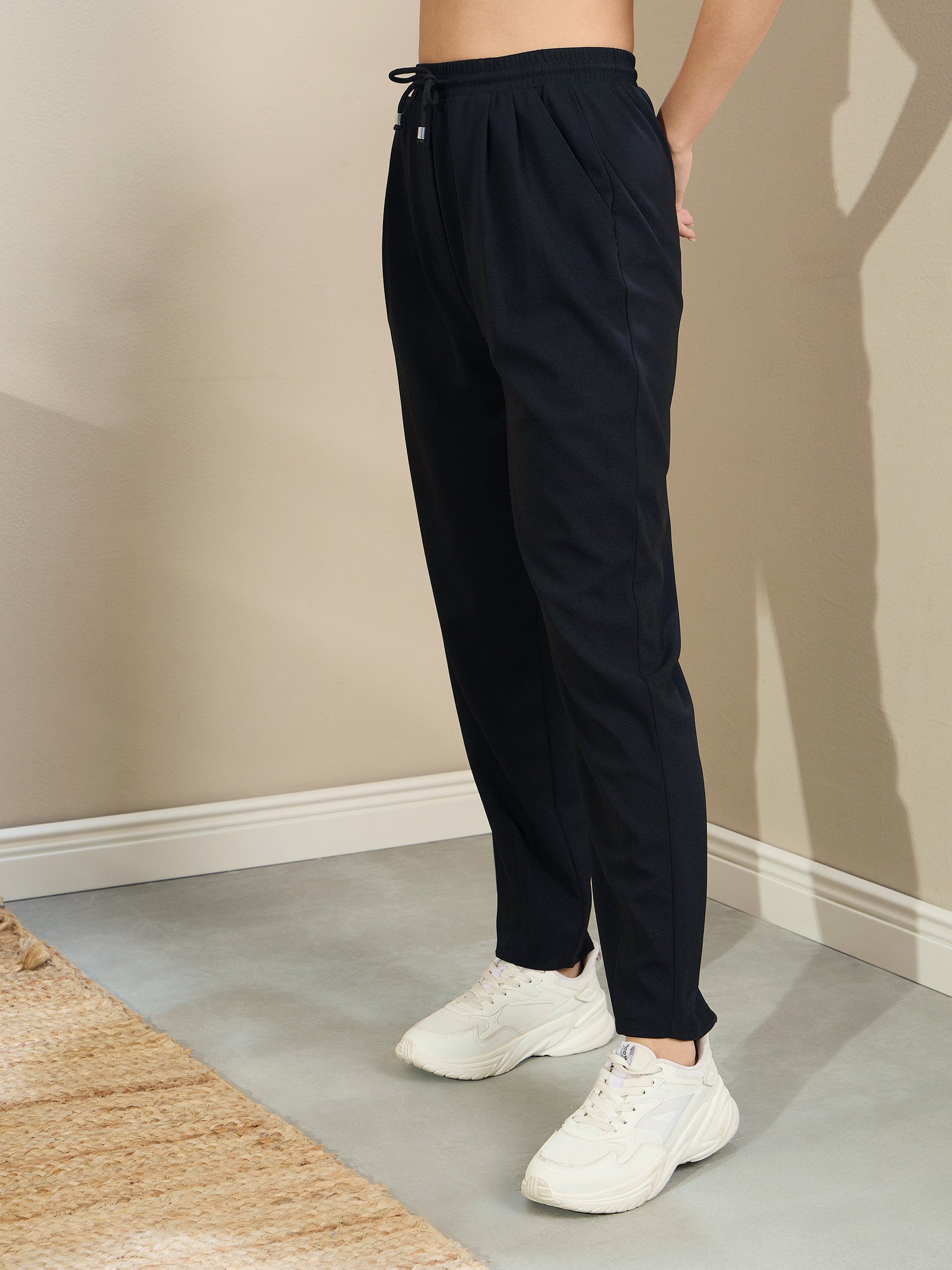 Black Tapered Drawstring Joggers-SASSAFRAS BASICS