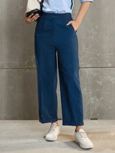 Women Navy Blue Twill Wide Leg Pants