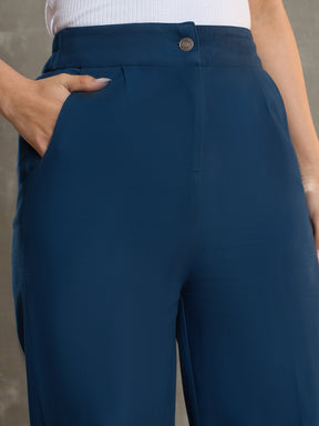 Women Navy Blue Twill Wide Leg Pants