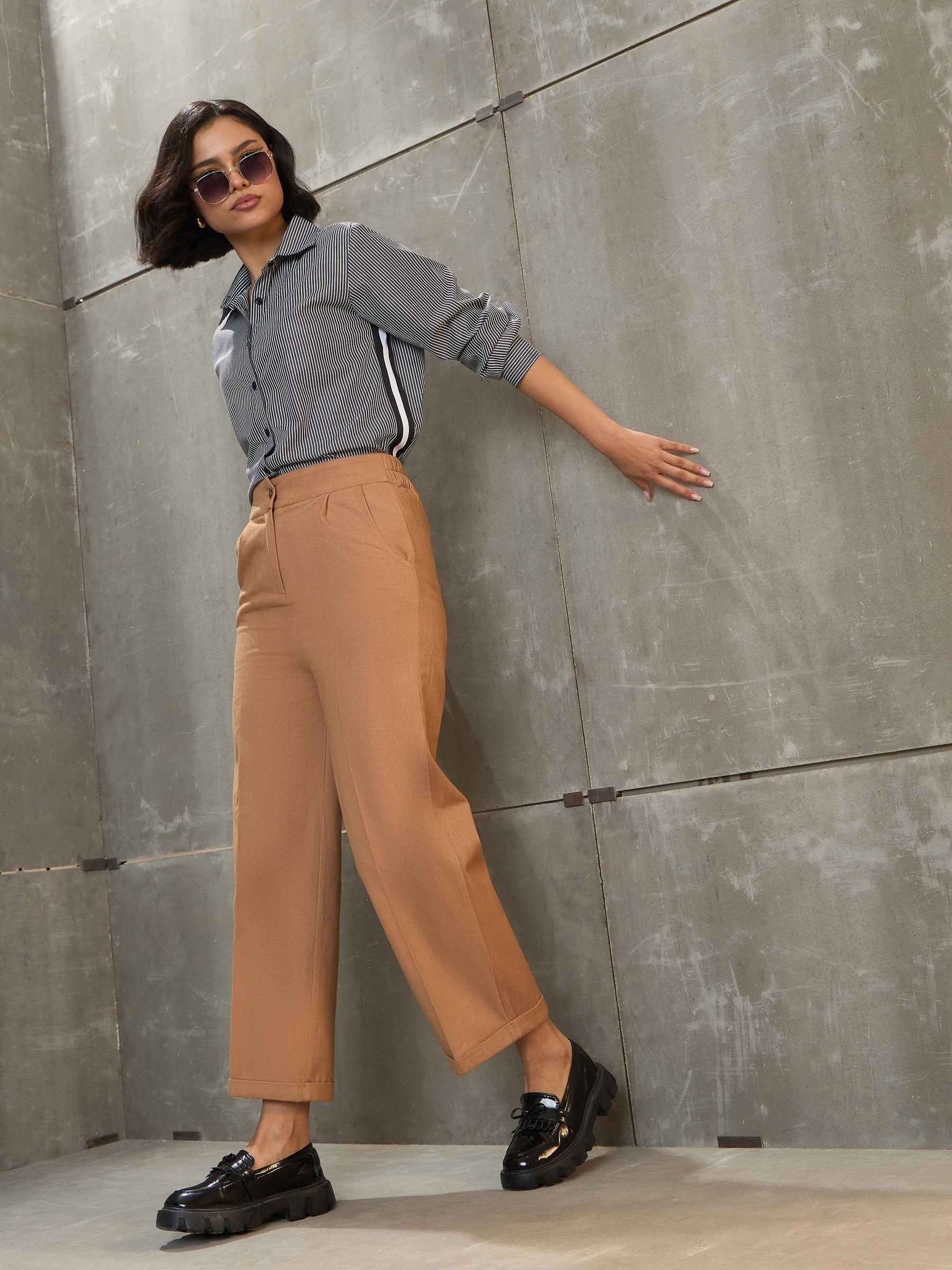 Beige Twill Wide Leg Pants -SASSAFRAS