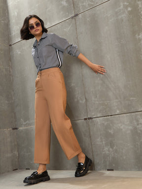 Beige Twill Wide Leg Pants -SASSAFRAS