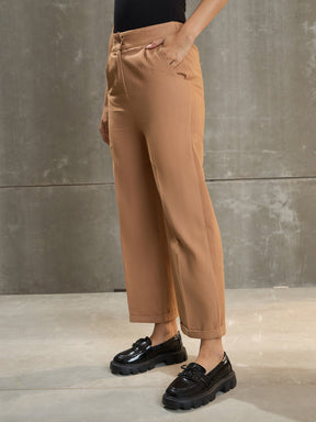 Beige Twill Wide Leg Pants -SASSAFRAS