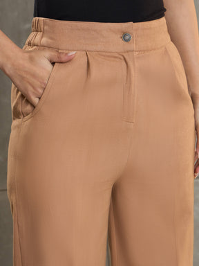 Beige Twill Wide Leg Pants -SASSAFRAS