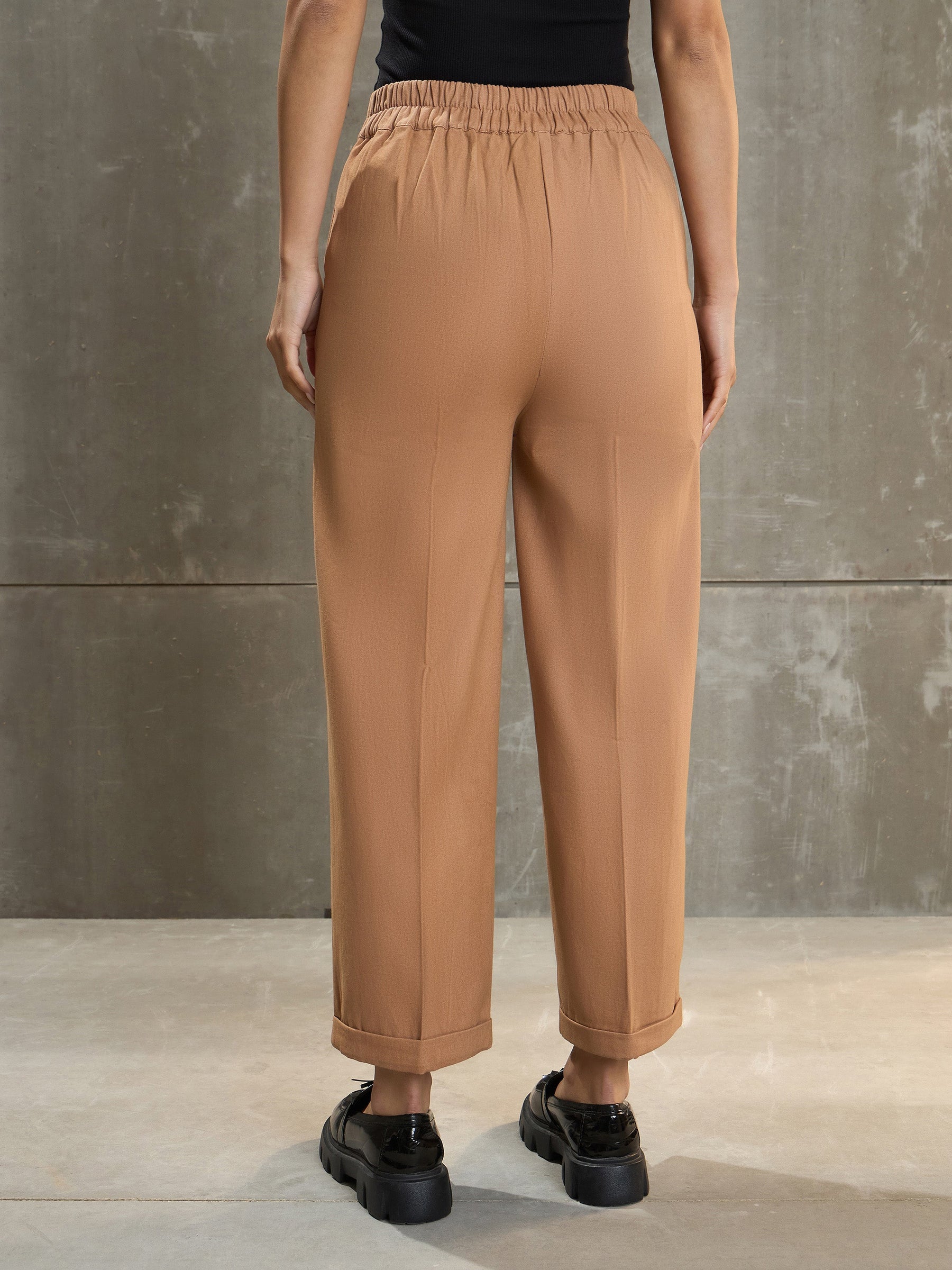 Beige Twill Wide Leg Pants -SASSAFRAS