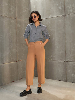 Beige Twill Wide Leg Pants -SASSAFRAS