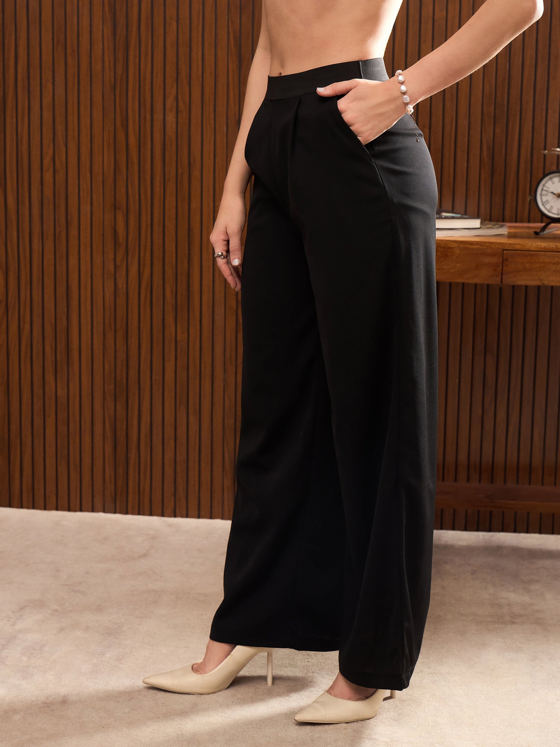 Black Elasticated Waist Pants-SASSAFRAS worklyf