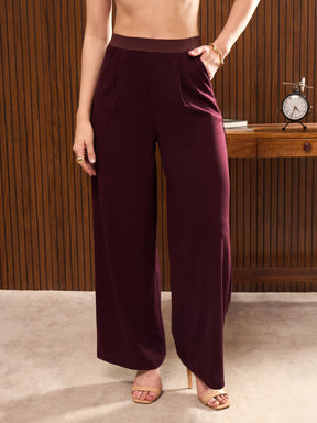 Maroon Elasticated Waist Pants-SASSAFRAS worklyf