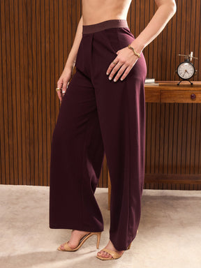 Maroon Elasticated Waist Pants-SASSAFRAS worklyf