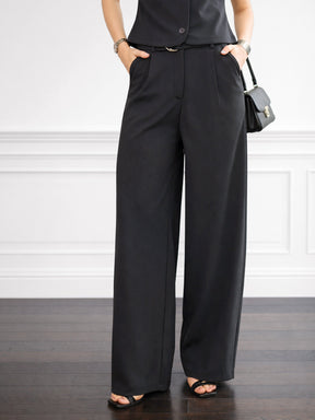 Grey Pleated Straight Fit Belted Pants-SASSAFRAS worklyf
