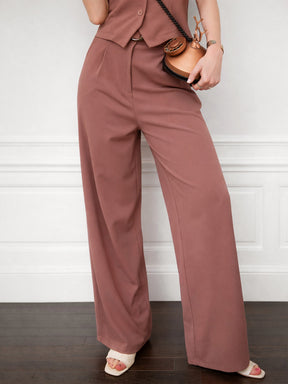 Rust Pleated Straight Fit Belted Pants-SASSAFRAS worklyf