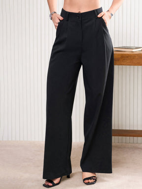 Black Pleated Cross Pocket Straight Pants-SASSAFRAS worklyf