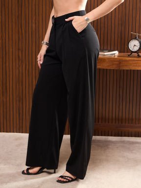 Black Pleated Cross Pocket Straight Pants-SASSAFRAS worklyf
