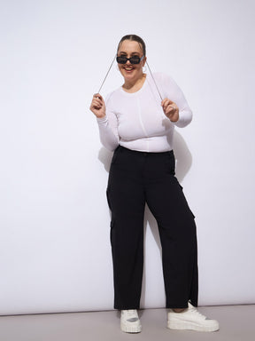 Black Multi Pocket Cargo Pants-SASSAFRAS Curve