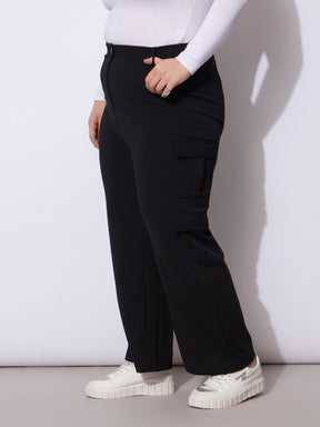 Black Multi Pocket Cargo Pants-SASSAFRAS Curve