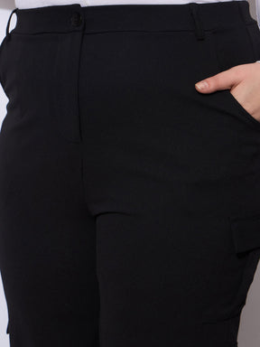 Black Multi Pocket Cargo Pants-SASSAFRAS Curve