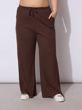 Dark Brown Rib Drawstring Straight Pants-SASSAFRAS Curve