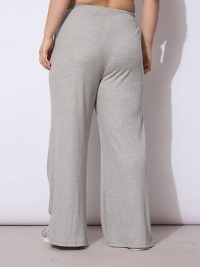 Grey Rib Drawstring Straight Pants-SASSAFRAS Curve