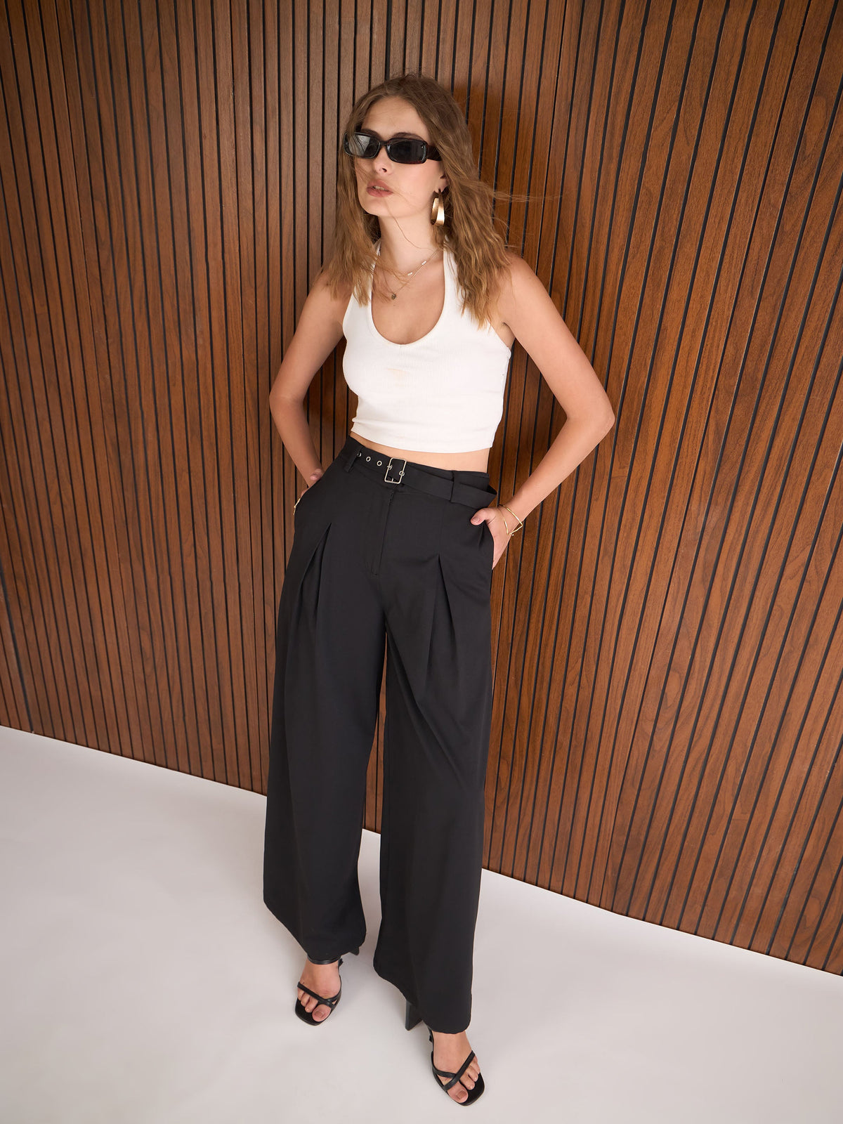 Black High Rise Flared Pants-SASSAFRAS