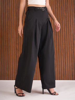 Black High Rise Flared Pants-SASSAFRAS