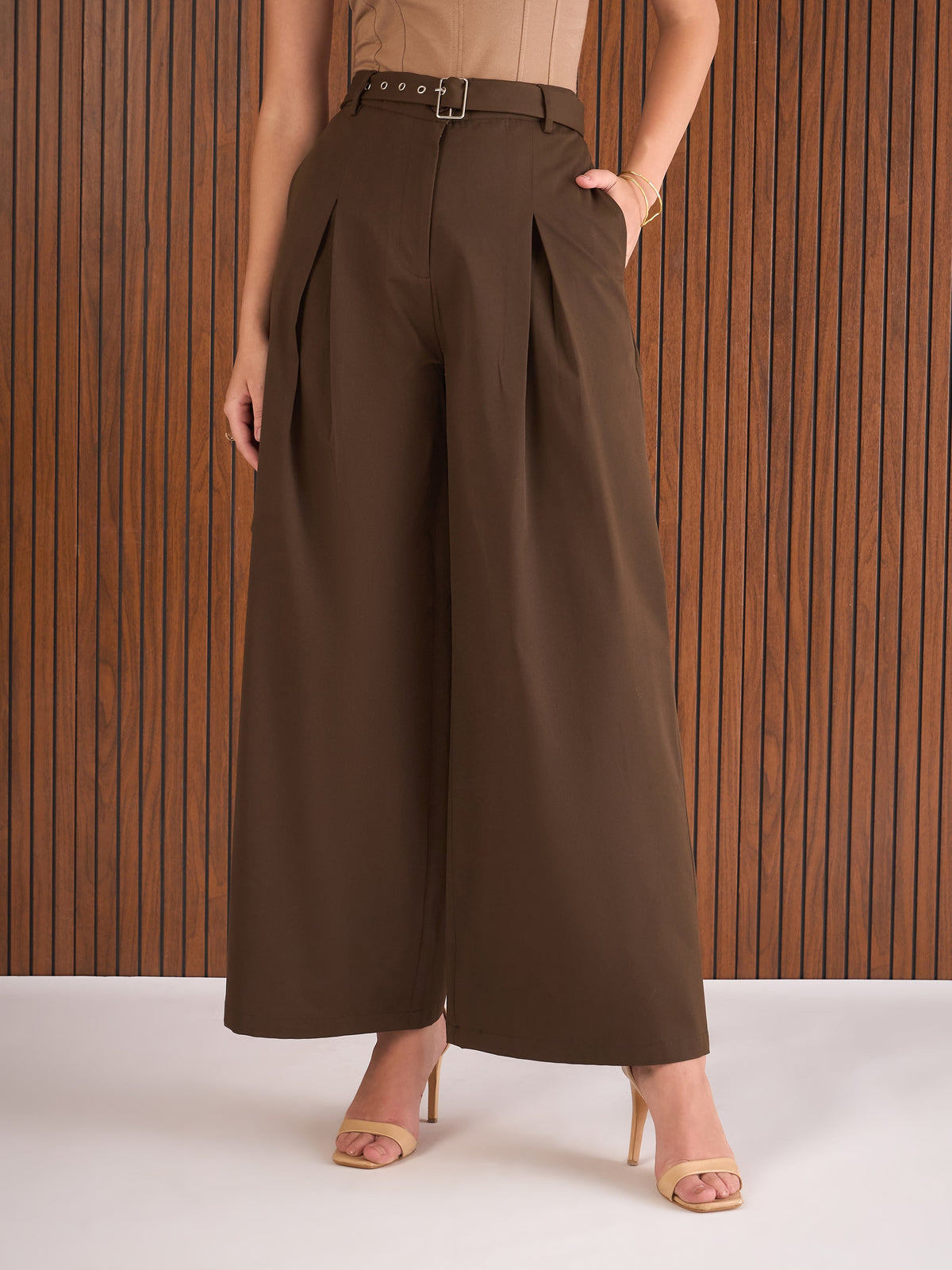 Dark Brown High Rise Flared Pants-SASSAFRAS