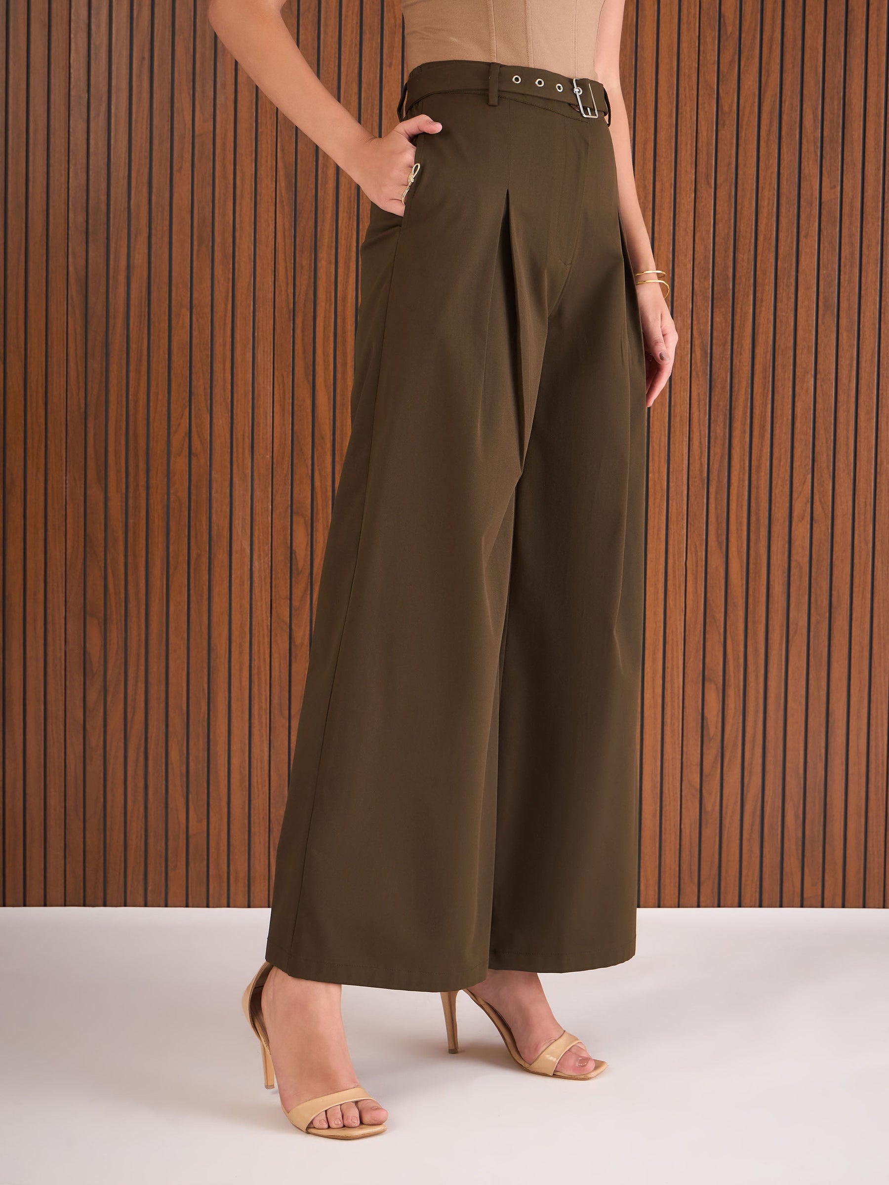 Dark Brown High Rise Flared Pants-SASSAFRAS