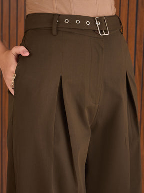 Dark Brown High Rise Flared Pants-SASSAFRAS