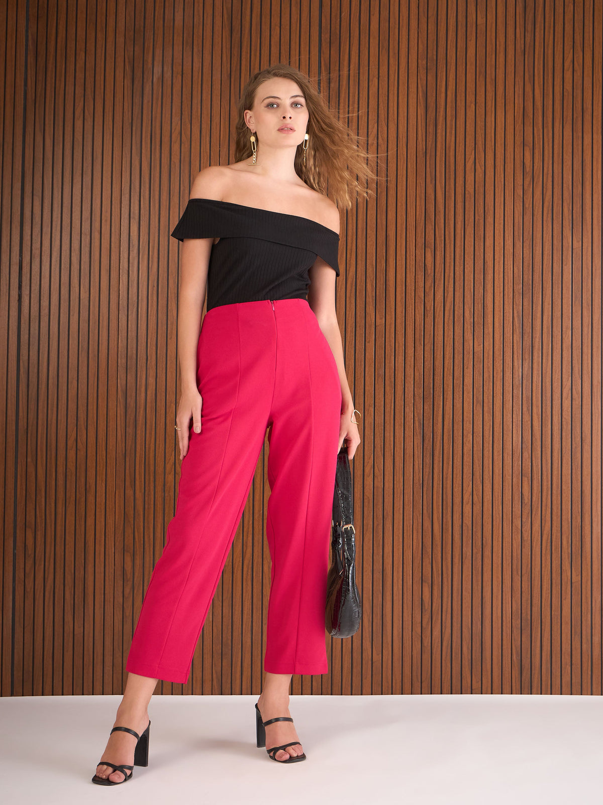 Fuchsia Front Darted High Waisted Pants-SASSAFRAS