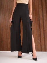 Black Side Slit Straight Fit Pants-SASSAFRAS