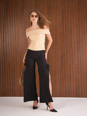 Black Side Slit Straight Fit Pants-SASSAFRAS