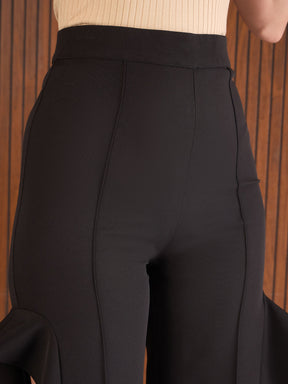 Black Side Slit Straight Fit Pants-SASSAFRAS