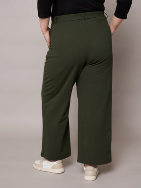 Olive Straight Belted Pants-SASSAFRAS Curve