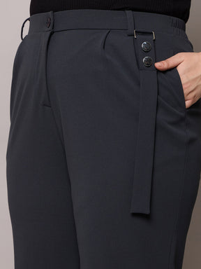 Grey Front Pleat Straight Pants-SASSAFRAS Curve