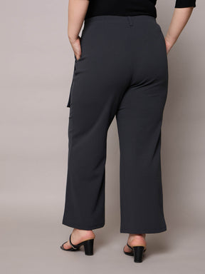 Grey Front Pleat Straight Pants-SASSAFRAS Curve