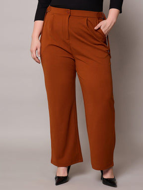 Rust Side Metal Buckle Straight Pants-SASSAFRAS Curve