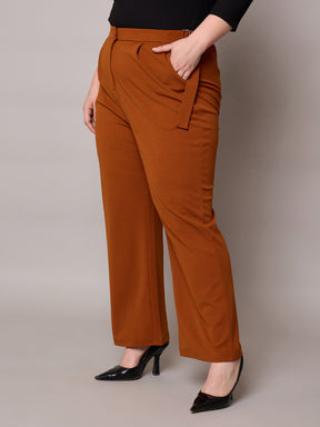 Rust Side Metal Buckle Straight Pants-SASSAFRAS Curve